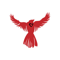 Flying Northern Cardinal bird image. Christmas little redbird. Vector illustration on a white background.