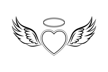 Flying Heart with wings and halo. Valentine's Day angel wings. Vector illustration on a white background. Design for print and web