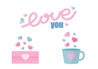 coffee, love, letter, recognition, flat style, beauty