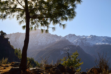 Obraz premium Himalaya mountains in Nepal. Tamang Heritage Trail and Langtang trek day 6 from Khangjim to Rimche