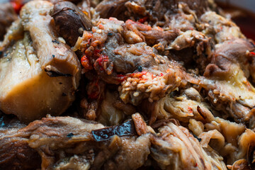 Grilled stacked roasted eggplant to make traditional national lyutenitsa in Bulgaria.