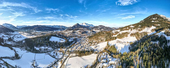 Bavarian Winter Panorama view through Berchtesgaden landscape