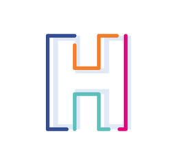 Fototapeta premium Abstract Letter H Line Colorful linear logotype. modern letter lines with new pop art colors. Font alphabet template. Logo set thin line clean style.
