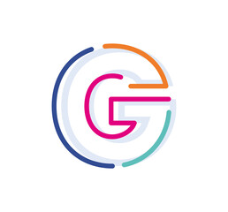 Abstract Letter G Line Colorful linear logotype. modern letter lines with new pop art colors. Font alphabet template. Logo set thin line clean style.
