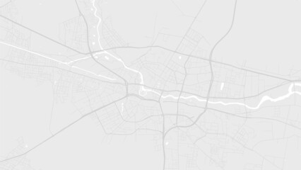 Fototapeta na wymiar White and light grey Bydgoszcz city area vector background map, roads and water illustration. Widescreen proportion, digital flat design.