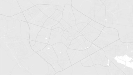 White and light grey Białystok city area vector background map, roads and water illustration. Widescreen proportion, digital flat design.