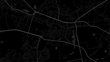 Dark black Katowice city area vector background map, roads and water illustration. Widescreen proportion, digital flat design.