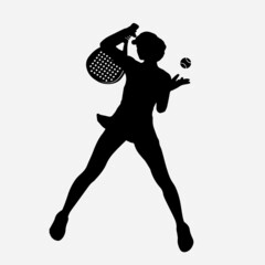 Fototapeta na wymiar Padel Tennis Player Icon Illustration. Paddle Sport Vector Graphic Symbol Clip Art. Sketch Black Sign young man is padel tennis player jump to the ball good looking for posts and poster video