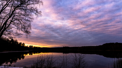 Jezioro , Polska , zachód słońca