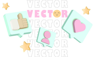 3D Social media communication chat thumb up vector icon
