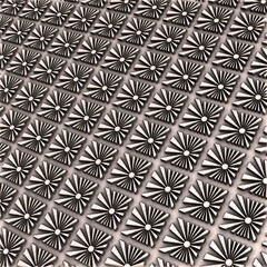 Abstract 3d pattern, suns and beams in square frame. Side view