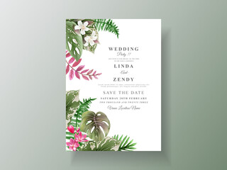 Greenery floral tropical wedding invitation card template