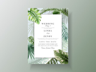 Greenery floral tropical wedding invitation card template