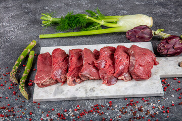 Steak raw. Barbecue Rib Eye Steak, dry Aged Wagyu Entrecote. Variety of Raw Black Angus Prime meat steaks Machete, Striploin, Rib eye, Tenderloin fillet mignon.