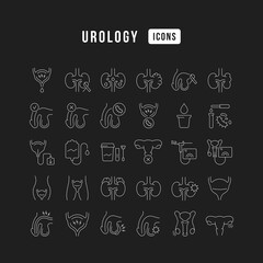 Urology. Collection of perfectly simple monochrome icons for web design, app, and the most modern projects. Universal pack of classical signs for category Medicine.