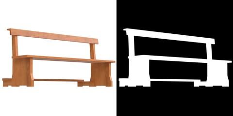 3D rendering illustration of a pew bench with kneeler