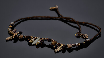 Native american indian style necklace made of beads. Low key