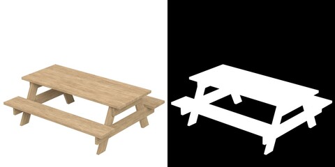 3D rendering illustration of a picnic table