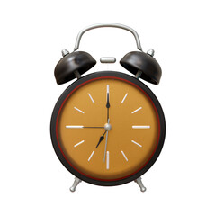 Black vintage alarm clock showing seven o'clock on a white isolated background. 3d rendering illustration