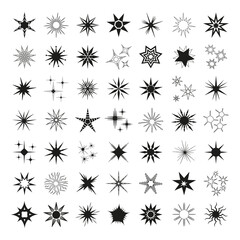 Vector set of stars icons. Illustrations for creating tattoos, logos, and prints.