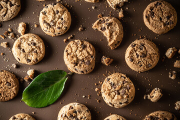 Tasty cookies on wooden braun background