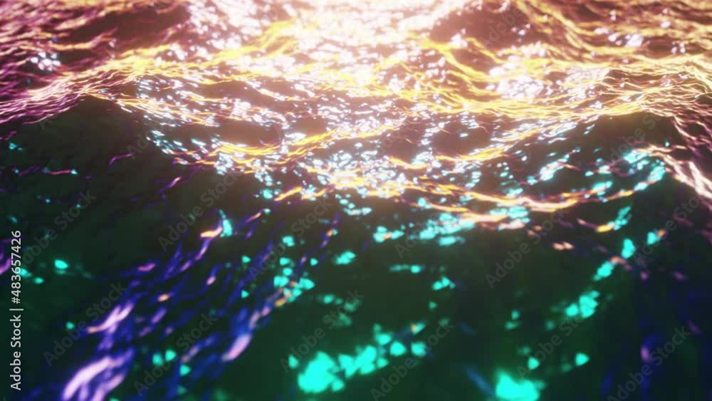 Poster realistic looping very shallow depth of field camera slow motion 3d animation of the waving ocean wa