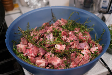 Preparation of a traditional Guyanese Christmas dish called garlic pork