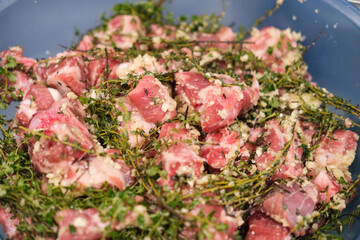 Preparation of a traditional Guyanese Christmas dish called garlic pork