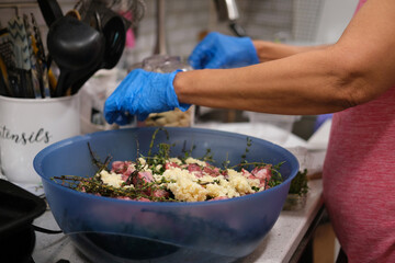 Preparation of a traditional Guyanese Christmas dish called garlic pork
