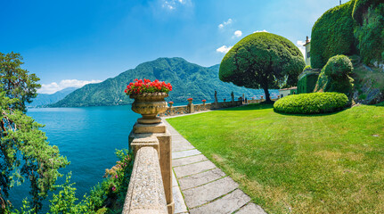 The gardens of the Villa del Balbianello in the municipality of Lenno overlooks Lake Como located...