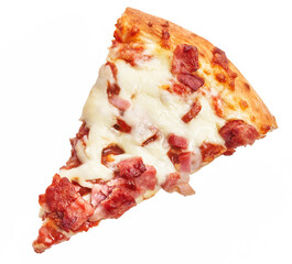  Slice of italian bacon pizza over white isolated background