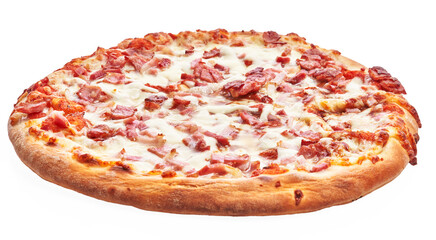  Single italian bacon pizza over white isolated background