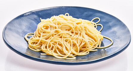  Plate of italian spaghetti pasta over white isolated background