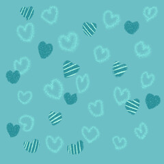 青い背景とハート模様
