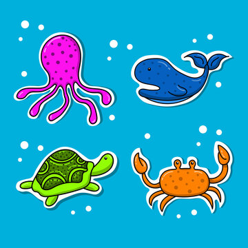 bundle set sticker of sea animals illustration