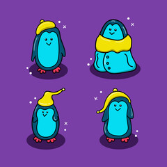 bundle set of cute penguin illustration