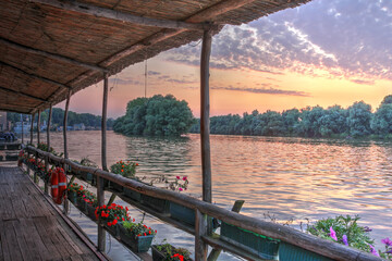 Beautiful sunset on the Danube, Belgrade, Serbia
