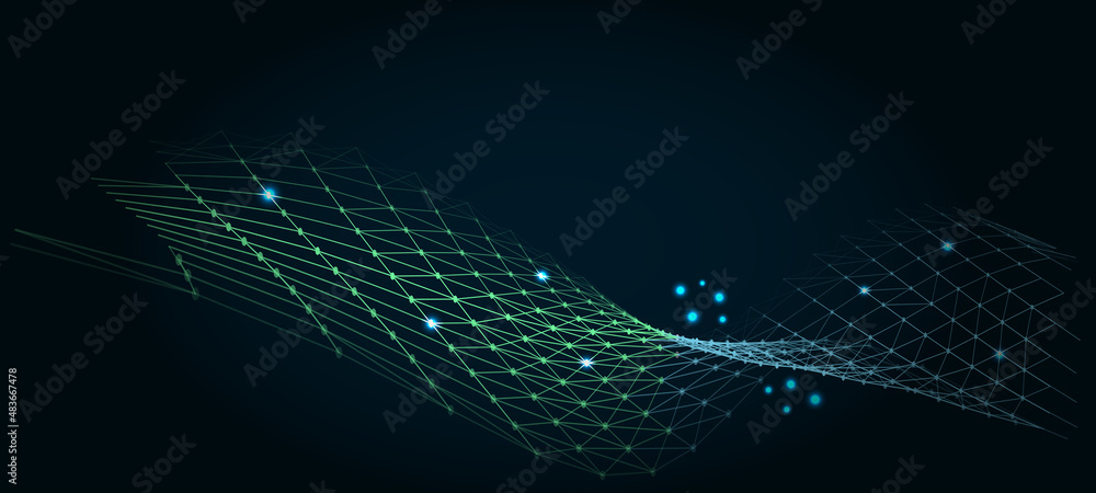 Poster technological wave of data transmission. digital background. 3d vector illustration.