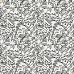 Fototapeta premium Elegant seamless pattern with delicate leaves. Vector Hand drawn floral background.