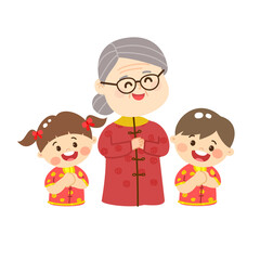 Cute Cartoon Chinese Family Vector.
