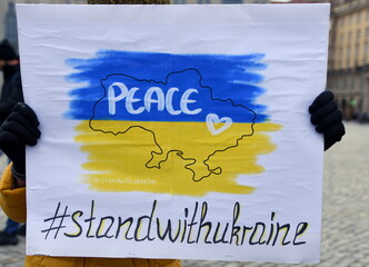 Schild auf einer  Demo gegen den Ukraine-Konflikt: 