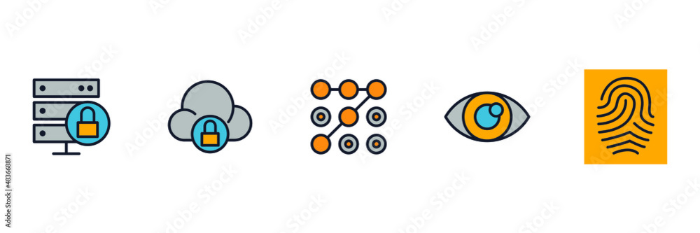 Poster protection and security elements set icon symbol template for graphic and web design collection logo