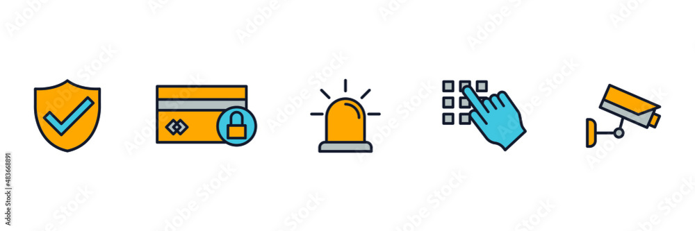 Poster protection and security elements set icon symbol template for graphic and web design collection logo