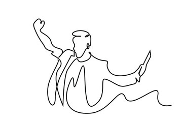 successful victorious business person opens his arms and rejoices
