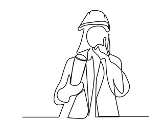 female architect holding her project and starts to think