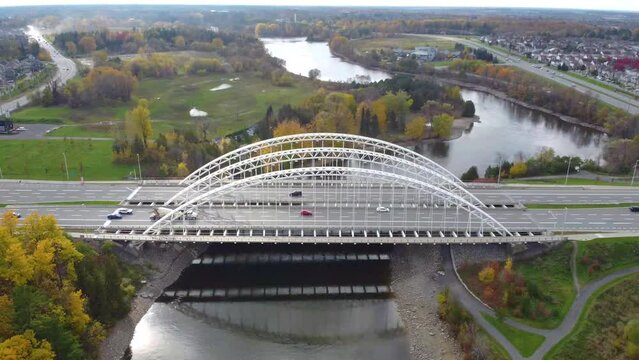 Aerial Vimy Memorial Bridge in Ottawa Ontario