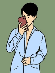 cute man cartoon on  green background