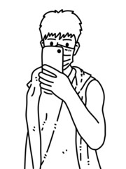 black and white of cute man cartoon for coloring