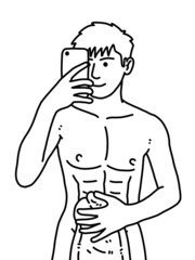 black and white of cute man cartoon for coloring