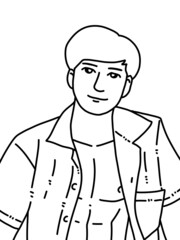 black and white of cute man cartoon for coloring